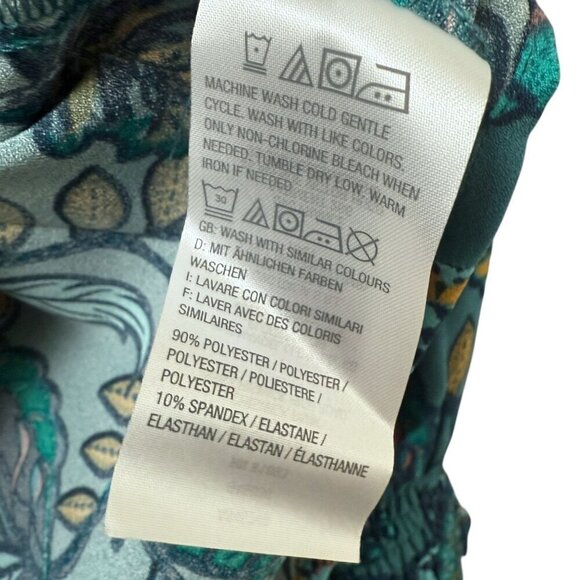 Denim & Co. Floral Blouse Plus Size 1X Teal Blue Long Sleeve Womens Top Pullover - Picture 7 of 8